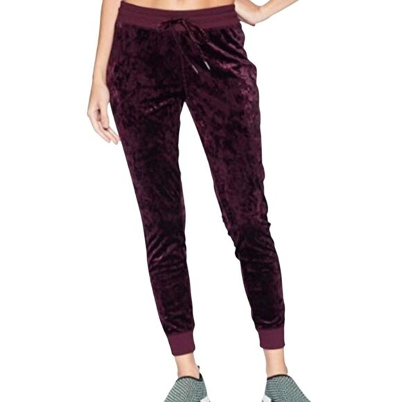 Betsey Johnson Crushed Velvet Sweatpants Cabernet Hooray Size M - Picture 1 of 7